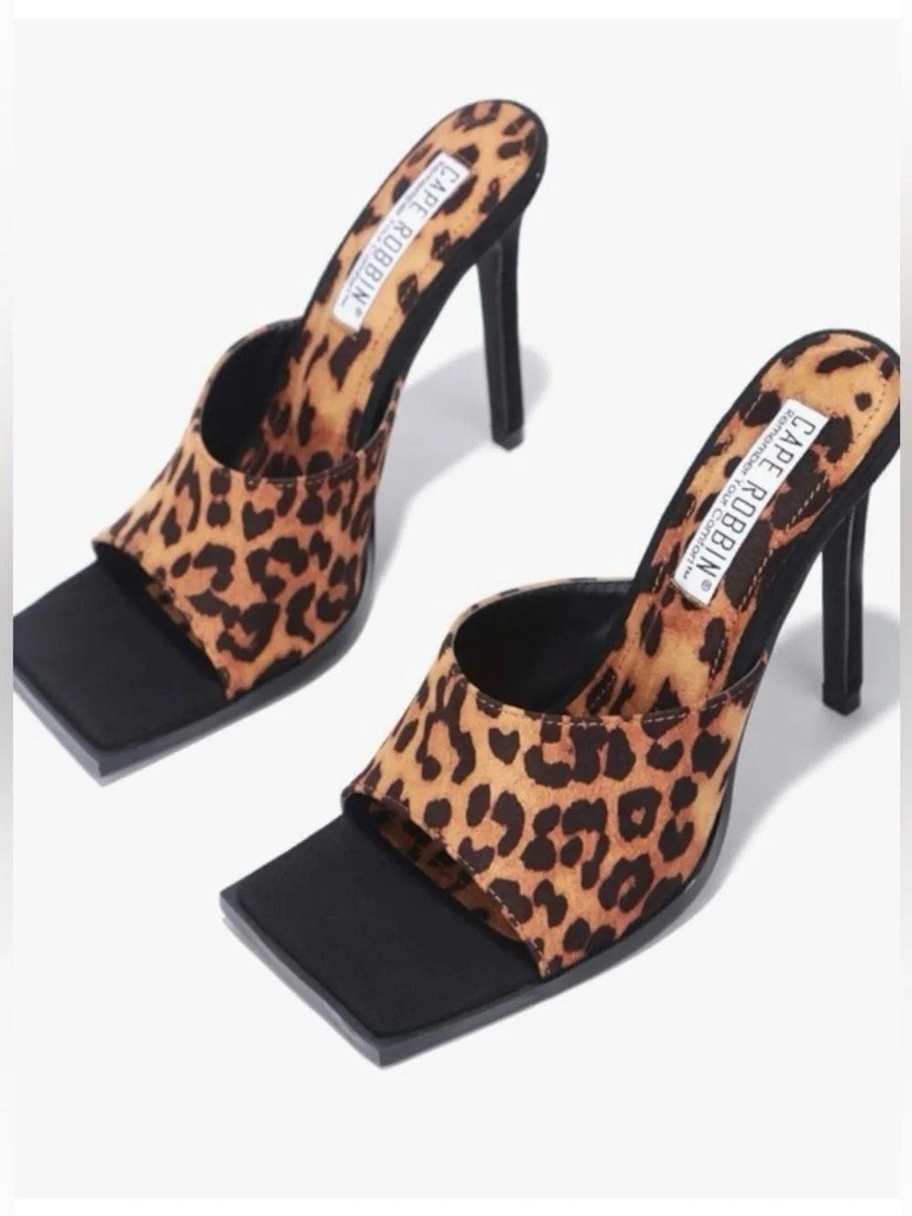 Cape Robbin Tristen Leopard Print Mule Heels Size 6 Square Toe Stiletto